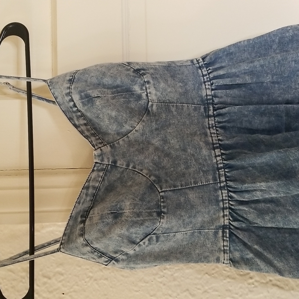 Modcloth En Creme Acid Wash Jean Mini Dress S - Picture 3 of 6